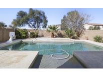 Backyard oasis featuring a private pool surrounded by lush greenery for relaxation and enjoyment at 44196 W Askew Dr, Maricopa, AZ 85138