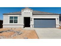Charming single-story home featuring a gray roof, blue garage door, and a clean, modern facade at 28200 N Nealite Dr, San Tan Valley, AZ 85143
