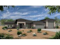 Beautiful single-story home featuring desert landscaping, a three-car garage, and a modern design at 28282 N 158Th St, Scottsdale, AZ 85262