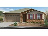 Charming single-story home featuring a stone facade, a two-car garage, and a well-manicured front yard at 2966 E Bellerive Dr, Gilbert, AZ 85298