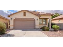 Charming single-story home with a two-car garage, neutral stucco exterior, and well-maintained landscaping at 45049 W Cypress Ln, Maricopa, AZ 85139