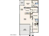 Detailed floor plan showcasing the layout with kitchen, bedrooms, great room, garage, and owner's suite at 1389 W Hopi Dr, Coolidge, AZ 85128