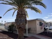 Charming mobile home featuring a well-maintained yard and an inviting American flag display at 4065 E University Dr # 517, Mesa, AZ 85205