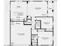 Detailed floor plan showcasing an open-concept layout with a kitchen, great room, and two-car garage at 9956 W Piccadilly Rd, Avondale, AZ 85392