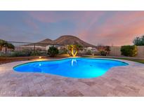 Inviting backyard pool with desert mountain views, perfect for relaxation and entertaining at 12918 W Caraveo Pl, Peoria, AZ 85383