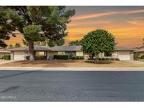 Charming single-story home featuring large trees and a well-maintained front yard at 9614 W Pleasant Valley Rd, Sun City, AZ 85351