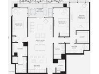 Detailed floor plan highlighting the layout of a spacious residence with bedrooms, baths, living, kitchen and outdoor living at 7120 E Kierland Blvd # 211, Scottsdale, AZ 85254