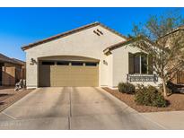 Beige stucco home with an attached 2 car garage, tile roof, and a well-maintained landscape at 21244 E Creekside Dr, Queen Creek, AZ 85142
