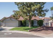 Charming single-story home featuring a lush green lawn and mature shade tree at 3620 N Aspen Dr, Avondale, AZ 85392