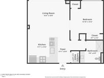 Layout showcasing a living room, kitchen, bedroom, bathroom and laundry room at 7151 E Rancho Vista Dr # 1003, Scottsdale, AZ 85251