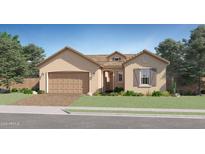 Charming single-story home featuring a two-car garage, manicured lawn, and inviting curb appeal at 23139 E Lords Way, Queen Creek, AZ 85142