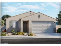 Charming single-story home with a two-car garage, desert landscaping and an inviting entryway under a bright blue sky at 8559 W Trenton Ct, Florence, AZ 85132
