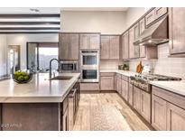 Spacious kitchen featuring a large island with a marble countertop and stainless steel appliances at 14455 N Adero Canyon Dr, Fountain Hills, AZ 85268