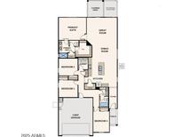 Floor plan featuring a two-bay garage, four bedrooms, primary suite, and an open concept living space at 18227 W Daley Ln, Surprise, AZ 85387