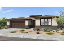 Single-story home with a brown garage, desert landscaping, and a neutral-colored facade at 39801 N Trajen Pl, San Tan Valley, AZ 85140
