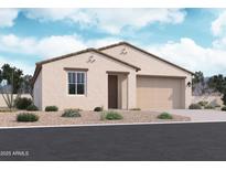 Inviting single-story home featuring a neutral color palette, a two-car garage, and a well-manicured, drought-resistant landscape at 15784 W Beryl Ave, Waddell, AZ 85355