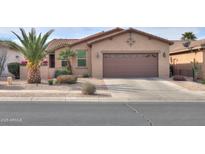 Charming single-story home with well-maintained landscaping and a brown two-car garage at 2611 E San Simeon Dr, Casa Grande, AZ 85194