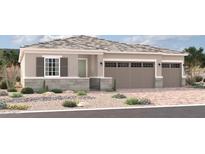 Single-story home with a neutral palette, a two-car garage, desert landscaping, and a decorative stone facade at 2254 S 182Nd Dr, Goodyear, AZ 85338