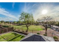 Lush backyard view with a green lawn, mature trees, and a charming gazebo at 6804 S 45Th Gln, Laveen, AZ 85339