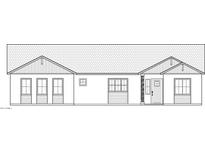 Architectural elevation rendering of a single story home, showing door and windows at 1800 W Caramel Ct, Queen Creek, AZ 85144