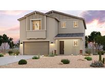 Charming two-story home featuring neutral stucco and siding, a two-car garage, and xeriscaping for low-maintenance curb appeal at 2675 E Dutchmans Trl, Apache Junction, AZ 85119