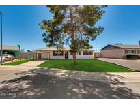 Charming home featuring a well-maintained lawn and a welcoming facade under a clear, sunny sky at 7507 E Beatrice St, Scottsdale, AZ 85257