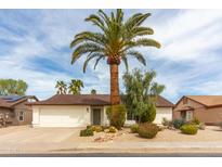 Charming home with a well-manicured desert landscape and a tall palm tree in the front yard at 4038 E Wescott Dr, Phoenix, AZ 85050