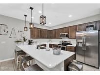 Modern kitchen featuring stainless steel appliances, quartz countertops, and ample cabinetry at 21090 E Domingo Rd, Queen Creek, AZ 85142