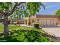 Charming single story home with a well-manicured lawn, mature landscaping, and a two car garage at 10461 W Hutton Dr, Sun City, AZ 85351