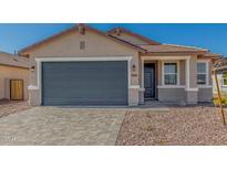 Charming home showcasing a spacious gray garage door and desert landscaping at 25314 N 133Rd Ave, Peoria, AZ 85383