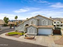 Two-story home featuring a well-manicured lawn, mature landscaping, and an attached two-car garage at 1248 E Briarwood Ter, Phoenix, AZ 85048