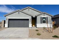 Charming single-story home with gray exterior, well-manicured landscaping, and a two-car garage at 582 W Freedom St, Florence, AZ 85132