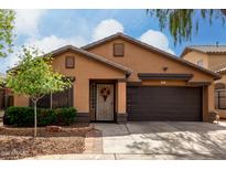 Charming single-story home with a well-maintained yard, brown siding and a cozy entryway at 12427 W El Nido Ln, Litchfield Park, AZ 85340