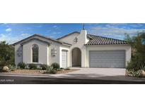 Charming home exterior with a neutral color palette, gray roof, and manicured landscaping at 20713 W San Miguel Ave, Buckeye, AZ 85396