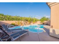 Inviting backyard pool and spa area with lush landscaping, lounge chairs, and clear blue skies at 17216 E Salida Dr # B, Fountain Hills, AZ 85268