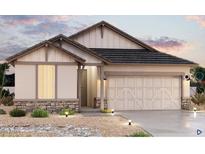 Charming single-Gathering home with stone accents, neutral paint, and a well-manicured desert landscape at 1351 S 215Th Dr, Buckeye, AZ 85326