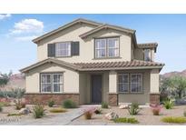 Charming two-story home with neutral paint, shuttered windows, brick accents, and tile roof at 14596 W Sand Hills Rd, Surprise, AZ 85387