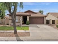 Tan single-story home with a brown roof, a two-car garage, and grassy front lawn at 4364 S Tatum Ln, Gilbert, AZ 85297