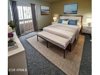 Cozy main bedroom features a balcony, a comfortable king bed, and neutral décor at 2666 N 43Rd Ave # C, Phoenix, AZ 85009