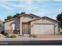 Charming single-story home featuring desert landscaping and a brick driveway leading to a two-car garage at 4364 W Hannah St, San Tan Valley, AZ 85144