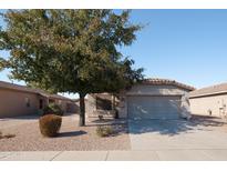 Charming single-story home with desert landscaping and a mature shade tree in the front yard at 42430 W Oakland Dr, Maricopa, AZ 85138