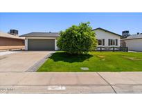 Charming single-story home featuring lush green lawn, mature trees, and a two-car garage at 4421 S Terrace Rd, Tempe, AZ 85282
