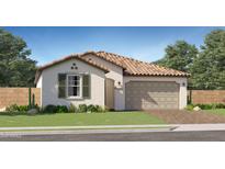 Charming single-story home featuring a tiled roof, two-car garage, and landscaped front yard at 1380 W Ridge Rd, Apache Junction, AZ 85120