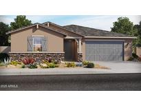 Charming single-story home with stone accents, neutral stucco, and a two-car garage at 37091 W Parador Ln, Maricopa, AZ 85138