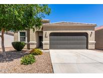 Charming single-story home with a well-maintained yard and a two-car garage on a sunny day at 4992 E Rhodium Dr, San Tan Valley, AZ 85143
