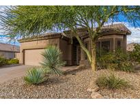 Charming single-story home with desert landscaping and a two-car garage at 7754 E Wolf Canyon St, Mesa, AZ 85207