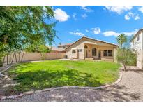 Large backyard featuring lush green grass, mature trees, and a privacy fence at 4811 W Oakland St, Chandler, AZ 85226
