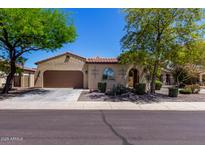 Charming single-story home with a two-car garage, beautiful landscaping, and a warm, inviting entrance at 7159 S Dodane Ct, Gilbert, AZ 85298