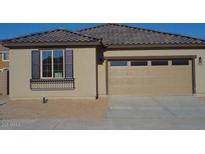 Single-story home featuring a neutral color scheme, two-car garage, and window with dark shutters at 23644 S 209Th Pl, Queen Creek, AZ 85142