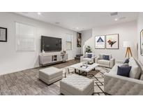 Bright and airy living room featuring modern decor, plush seating, and a stylish accent rug at 10986 W Polk St, Avondale, AZ 85323
